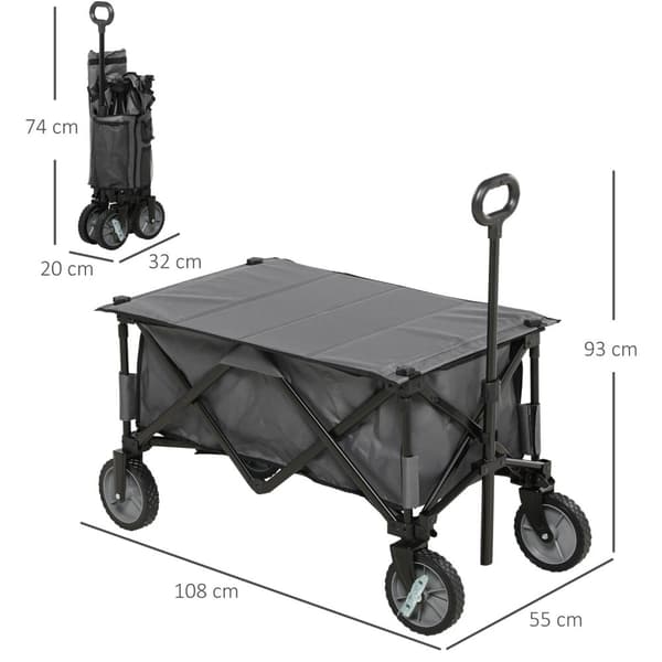 Aurinkoinen Käsikärry, Taitettava Kuljetuskärry Säädettävällä Kahvalla, Puutarhakärry Sivutaskuilla Ja Taittolaudalla, Kantavuus Jopa 120 Kg, Tummanha