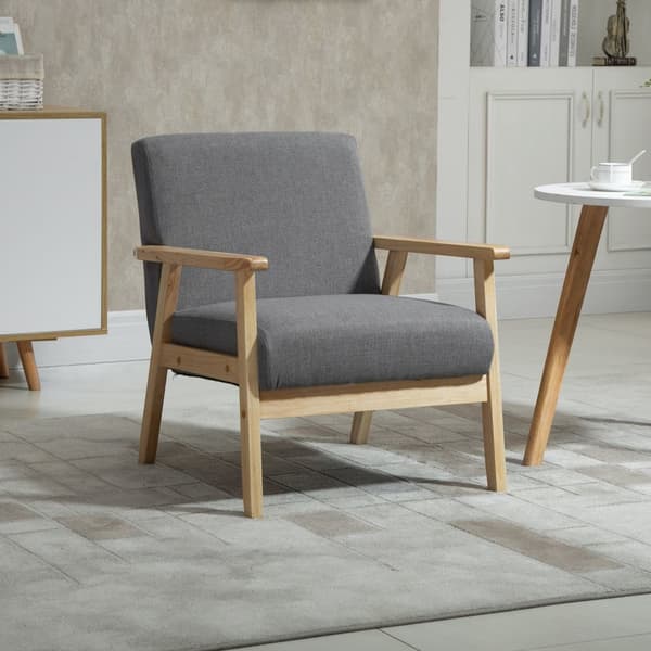 Vingestol, Lenestol Med Armlener, Spisestuestol, Avslapningsstol I Linlook, Polstret Stol, Ramme I Heltre, Grå, 64 X 70 X 72 Cm