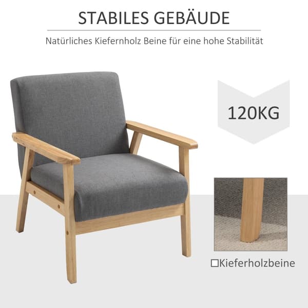 Vingestol, Lenestol Med Armlener, Spisestuestol, Avslapningsstol I Linlook, Polstret Stol, Ramme I Heltre, Grå, 64 X 70 X 72 Cm