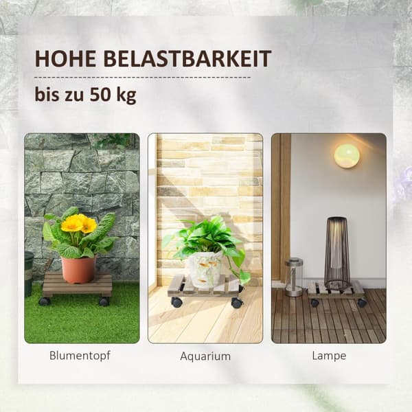 Sæt Med 2 Planteruller Rullende Plantestativ Med Bremser, Mørkebrun, 30X30 Cm, Til Indendørs/Udendørs