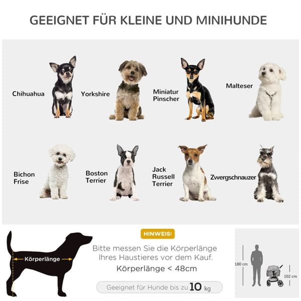 Dog Buggy 2-I-1 Sammenleggbare Bremser Mesh Vindu Sikkerhetsbånd Lys Grå Opp Til 15 Kg