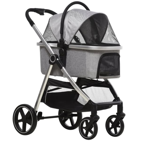 Dog Buggy 2-In-1 Kokoontaitettavat Jarrut Mesh Window Turvahihnat Vaaleanharmaa 15Kg Asti