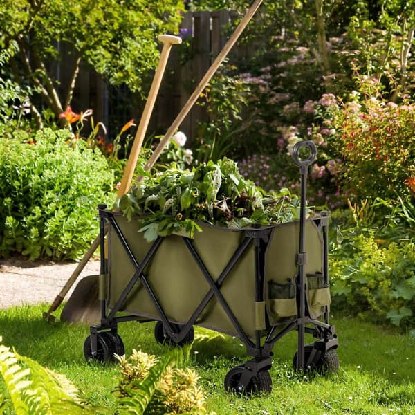 Handcart Sammenleggbar Handcart Med Justerbart Håndtak, Vesker, Brede Hjul, Opptil 120 Kg, Grønn