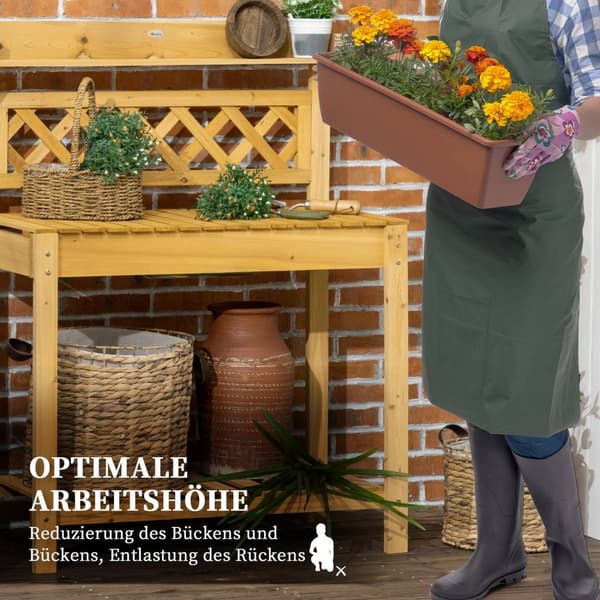 Plant Table Trädgårdsbord Med Utdragbar Bordsskiva & Diskbänk I Rostfritt Stål, 2 Förvaringsfack, Massivt Trä, Brunt, 92X45X120Cm