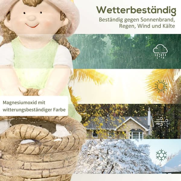 Jente Med Blomsterpotte Værbestandig Hagefigur Plantepotte Ornament Skulptur For Hjemmeinnredning Hagegård