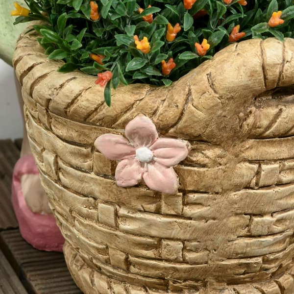 Jente Med Blomsterpotte Værbestandig Hagefigur Plantepotte Ornament Skulptur For Hjemmeinnredning Hagegård