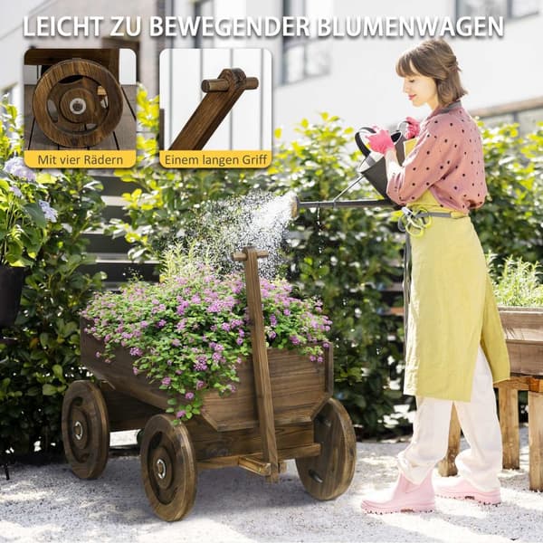 Høyseng Trevogn Design Blomsterkasse, Plantevogn, Lastekapasitet Opptil 50 Kg, Forkullet, 120X53X55Cm