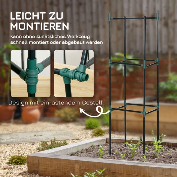 Trellis Sæt Med 3 Planteholdere Haveplantestøttestænger Trellis Tomatbur Til Klatreplanter Stålgrøn 38 X 38 X 182 Cm