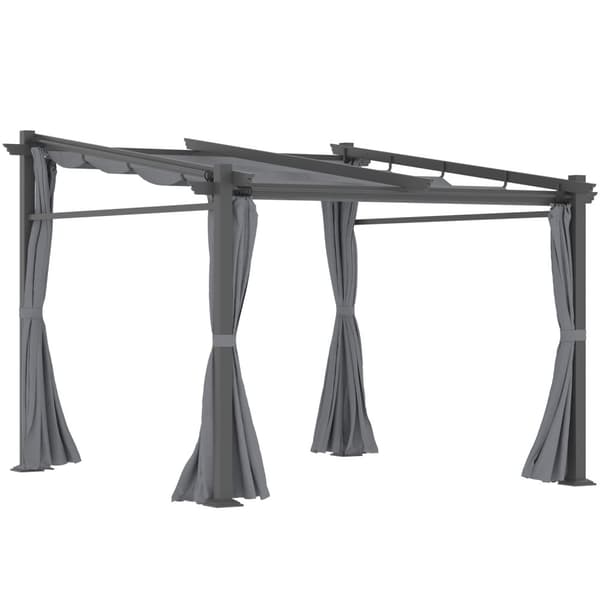 Pergola 2,97X2,95M Vandafvisende Lysthus Med Solsejl Og Sidepaneler, Polyester, Mørkegrå