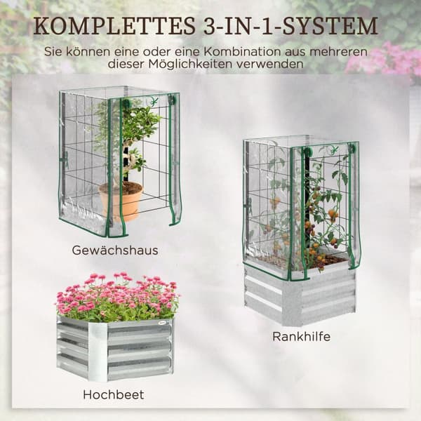 Højsengesæt Plantekasse Med Plastbetræk Og Espalier Til Klatreplanter, 53X53X90Cm