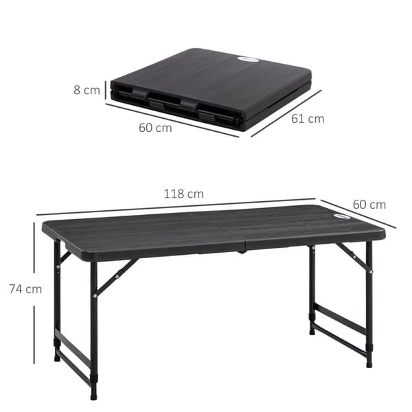 Havebord, Højdejusterbart Klapbord, Terrassebord Til 4 Personer, Buffetbord Med Stålstel, 118 X 60 X 74 Cm, Mørkegrå