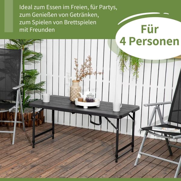 Havebord, Højdejusterbart Klapbord, Terrassebord Til 4 Personer, Buffetbord Med Stålstel, 118 X 60 X 74 Cm, Mørkegrå
