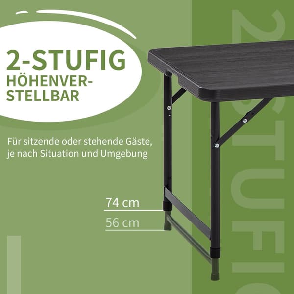 Havebord, Højdejusterbart Klapbord, Terrassebord Til 4 Personer, Buffetbord Med Stålstel, 118 X 60 X 74 Cm, Mørkegrå