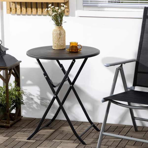 Havebord, Rundt Klapbord, Ø60 Cm Sidebord, Havespisebord Med Dekorativt Trælook, Til Altan, Terrasse, Mørkegrå
