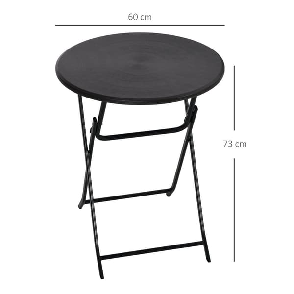 Havebord, Rundt Klapbord, Ø60 Cm Sidebord, Havespisebord Med Dekorativt Trælook, Til Altan, Terrasse, Mørkegrå