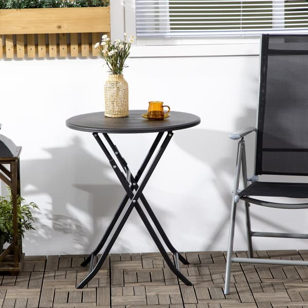Havebord, Rundt Klapbord, Ø60 Cm Sidebord, Havespisebord Med Dekorativt Trælook, Til Altan, Terrasse, Mørkegrå