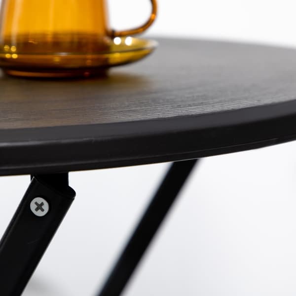 Havebord, Rundt Klapbord, Ø60 Cm Sidebord, Havespisebord Med Dekorativt Trælook, Til Altan, Terrasse, Mørkegrå