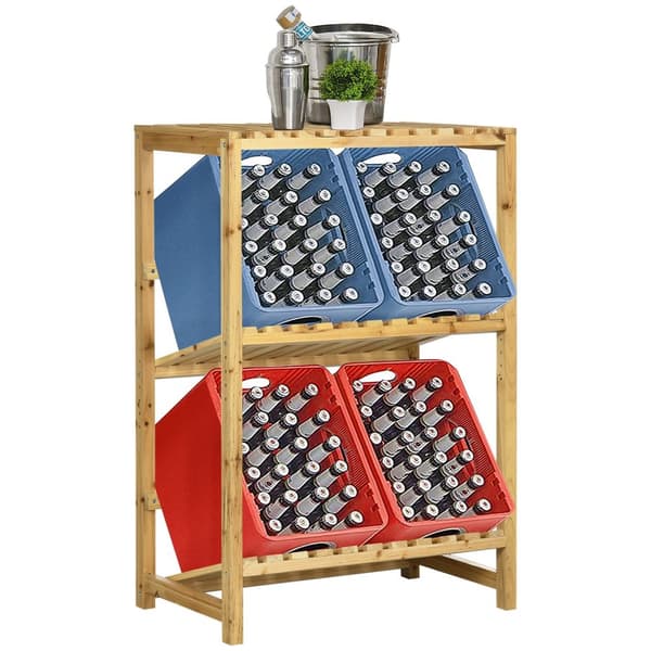 Wine Rack Pulloteline, Viiniteline, 2 Kallistettua Hyllyä, Pysyvä Hylly Patiolle Ja Puutarhaan, Natural, 74X45X111 Cm