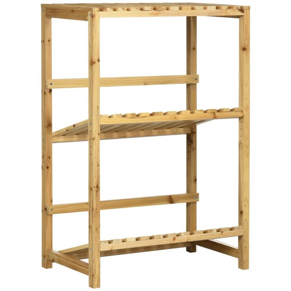 Wine Rack Pulloteline, Viiniteline, 2 Kallistettua Hyllyä, Pysyvä Hylly Patiolle Ja Puutarhaan, Natural, 74X45X111 Cm