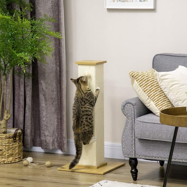 Kradsestolpe 80Cm Høj Kradsestolpe Med Legebold, Sisal Reb Kradsestolpe, Kradsebræt, I Eg + Cremehvid, Til Katte