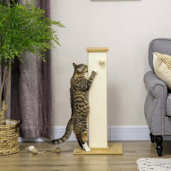 Kradsestolpe 80Cm Høj Kradsestolpe Med Legebold, Sisal Reb Kradsestolpe, Kradsebræt, I Eg + Cremehvid, Til Katte