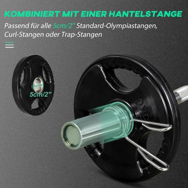 Vektskiver Sett Med 2 Stk Tri-Grip 2 X 5 Kg Gummierte Olympiske Plater, Gulvvennlig, 5 Cm Boring, Tre Håndtak, Styrketrening