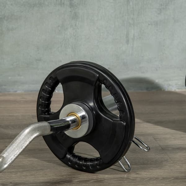 Vektskiver Sett Med 2 Stk Tri-Grip 2 X 5 Kg Gummierte Olympiske Plater, Gulvvennlig, 5 Cm Boring, Tre Håndtak, Styrketrening