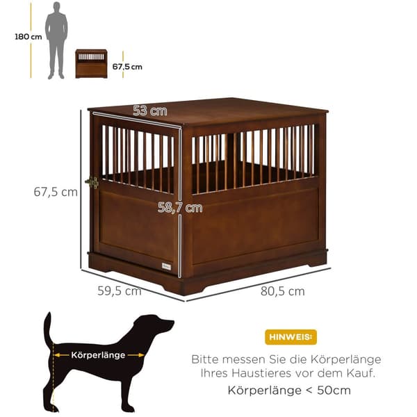 Hundebur Med Bordplade Stilfuld Hundekennel Til Mellemstore Hunde Indendørs, Låsbar Dør, Brun, 80,5X59,5X67,5 Cm
