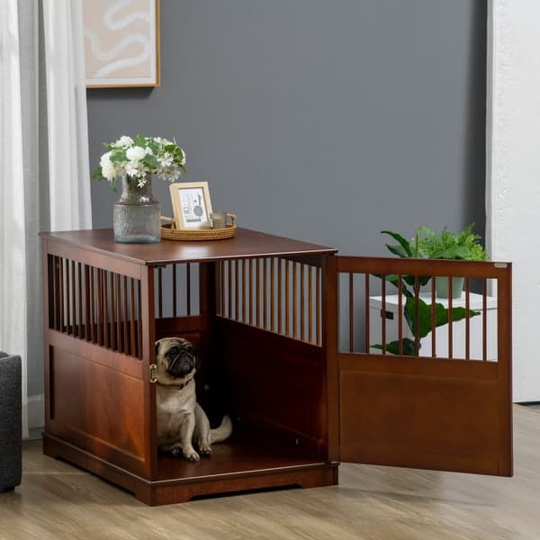 Hundebur Med Bordplade Stilfuld Hundekennel Til Mellemstore Hunde Indendørs, Låsbar Dør, Brun, 80,5X59,5X67,5 Cm