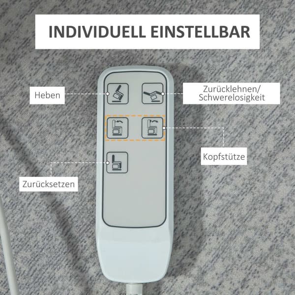 Avslapningsstol, Tv-Stol, Ståstol, Elektrisk Justerbar Med Liggefunksjon Inkludert Fjernkontroll, Fløyelslook, Grå, 92 X 93 X 105 Cm