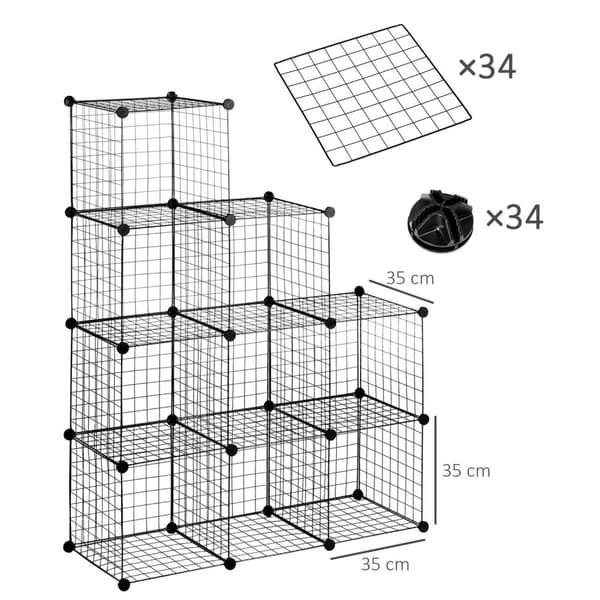 Hyllesystem Diy Plug-In Hyller Laget Av Ståltråd, 9 Rom Skohylle, Svart, For Stue, 35X35X35Cm Per Kube