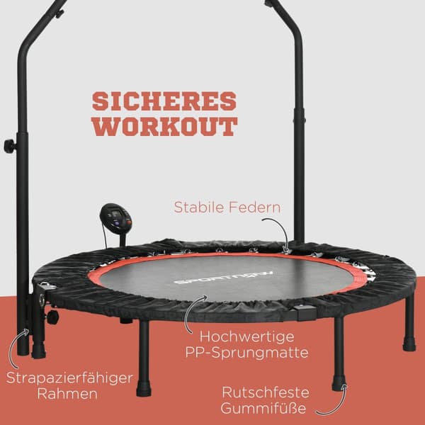 Mini Trampoline Lcd-Skjerm 102 Cm Fitness Trampoline Med 4-Veis Høydejusterbart Håndtak Opptil 100 Kg