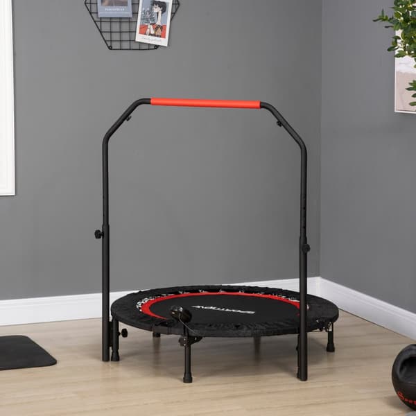 Mini Trampoline Lcd-Skjerm 102 Cm Fitness Trampoline Med 4-Veis Høydejusterbart Håndtak Opptil 100 Kg