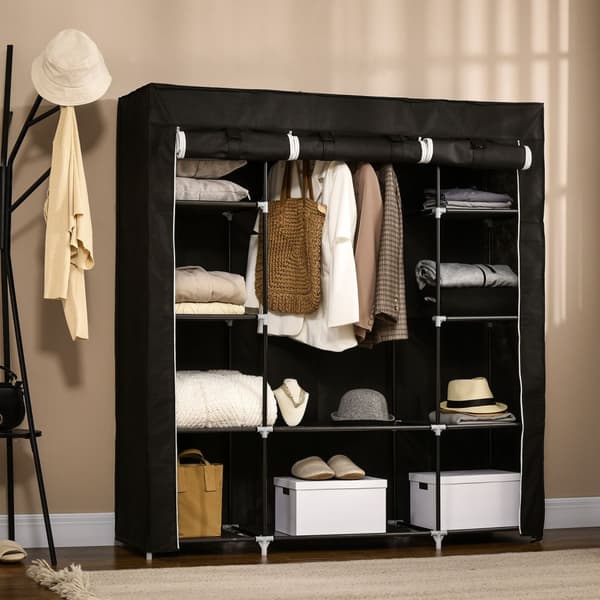 Stofgarderobe Med Lynlås, 1 Bøjlestang, 10 Hylder, 150X43X162,5Cm, Fiberdug