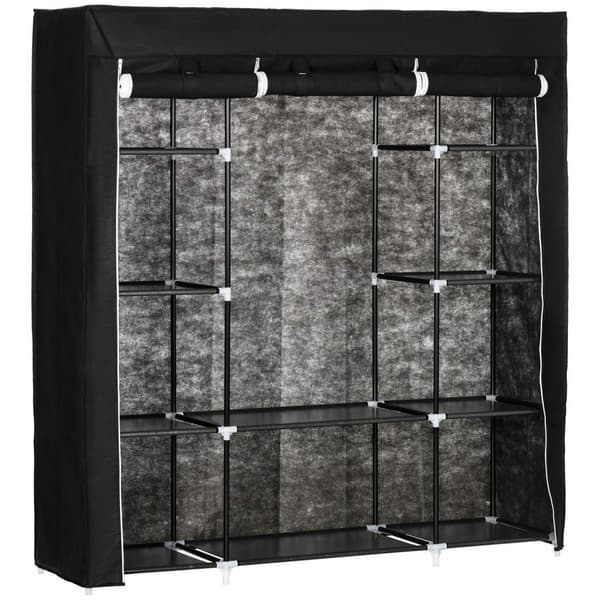 Stofgarderobe Med Lynlås, 1 Bøjlestang, 10 Hylder, 150X43X162,5Cm, Fiberdug