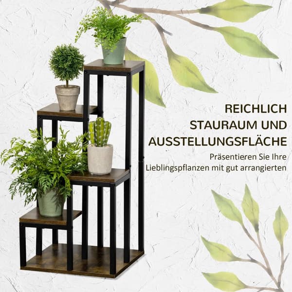 Flower Stand Plant Stand Med 4 Etager, Multifunktionel Plantehylde, Brun, 40X40X81Cm