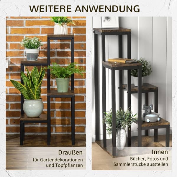 Flower Stand Plant Stand Med 4 Etager, Multifunktionel Plantehylde, Brun, 40X40X81Cm