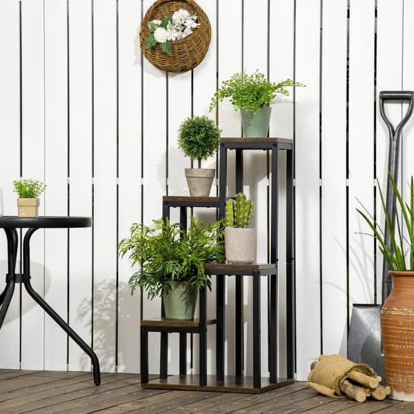 Flower Stand Plant Stand Med 4 Etager, Multifunktionel Plantehylde, Brun, 40X40X81Cm
