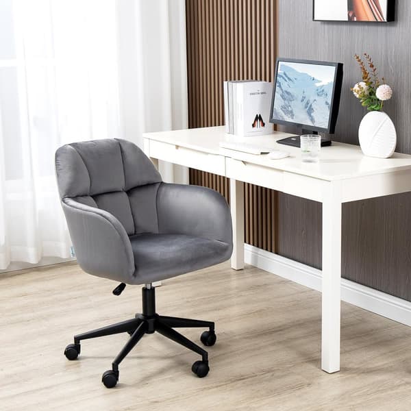Kontorstol Skrivebordsstol Med Hjul, Høydejusterbar, Ergonomisk, Fløyelslook, Opptil 120 Kg, Grå