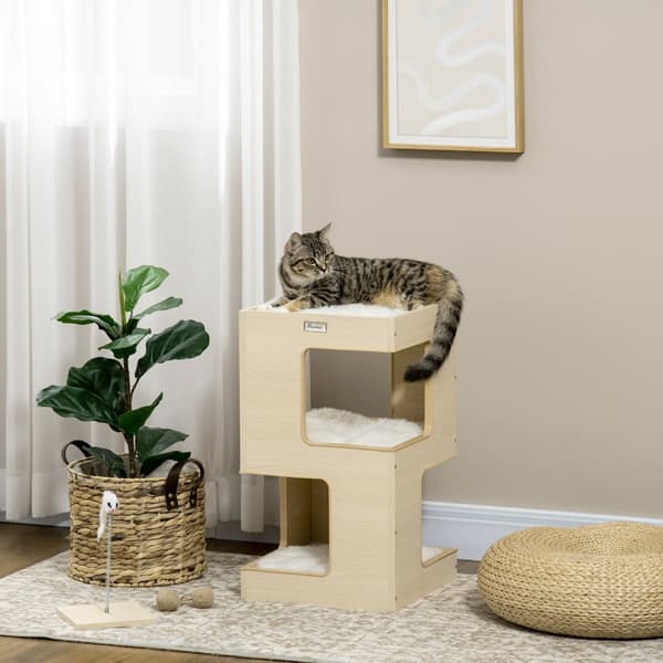 Cat Cave 3-Tier Cat Cabinet Pude Indendørs Cat House Kattehus Legetøj Eg 34X34X60 Cm