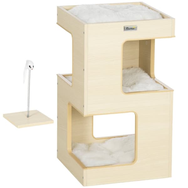 Cat Cave 3-Lags Cat Cabinet Pute Innendørs Cat House Cat House Leketøy Eik 34X34X60 Cm
