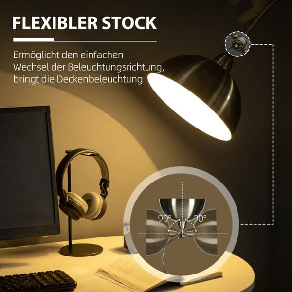 Gulvlampe Retro Buelampe Med Justerbar Lampeskærm, E27, Messing Look, Til Stuen