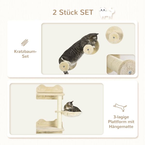 Dykkertårn & 3 Kradsestolper, Klatrevæg Med Hængekøje, Beige + Cremehvid