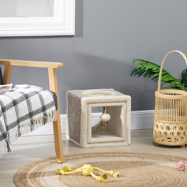 Kattetunnel Med Lekeball, Katteleke, Leketunnel Laget Av Sisal, Brun + Beige, 98X30X30 Cm