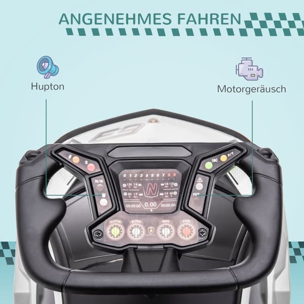Kjørebil For Barn, Barnevogn Med Oppbevaringsplass, Horn Og Motorlyd, Hvit + Svart