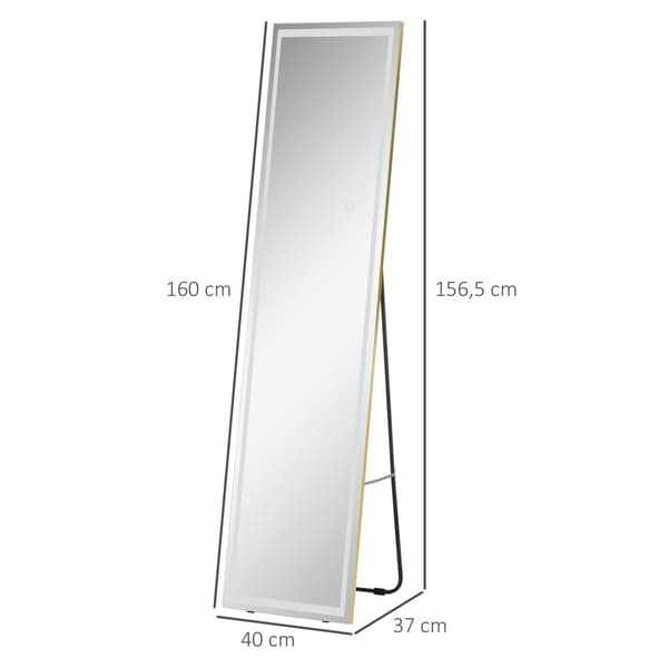 Väggspegel Med Led 2 I 1 Stående Spegel, Hellängdsspegel, Aluminiumram, För Sovrum, Belysning, Silver+Guld
