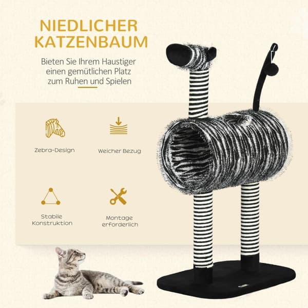 Skrapestolpe Cat Tree Zebra Design Klatretunnel Jute Stolpe Svart + Hvit 93Cm