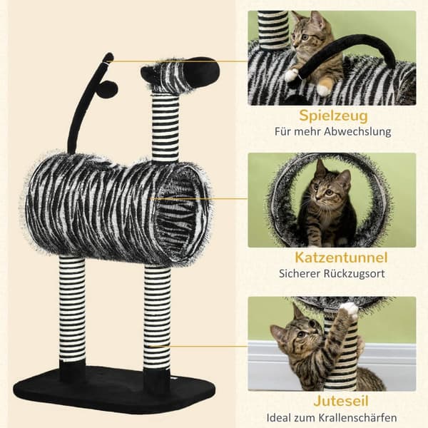 Skrapestolpe Cat Tree Zebra Design Klatretunnel Jute Stolpe Svart + Hvit 93Cm