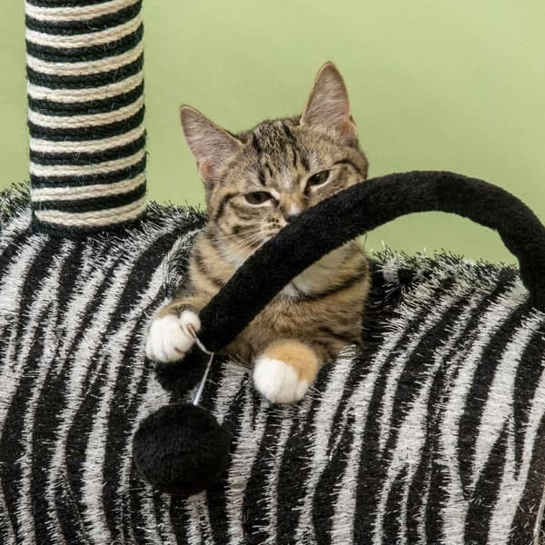 Skrapestolpe Cat Tree Zebra Design Klatretunnel Jute Stolpe Svart + Hvit 93Cm