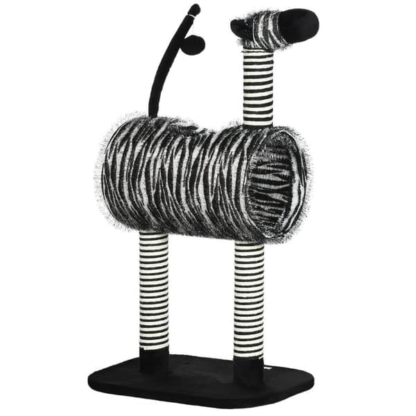 Skrapestolpe Cat Tree Zebra Design Klatretunnel Jute Stolpe Svart + Hvit 93Cm